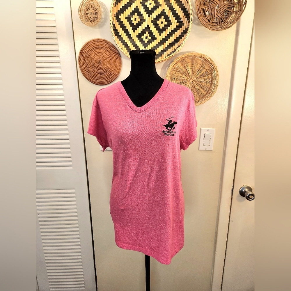 Beverly Hills Polo Club Pink V-Neck Women's Top